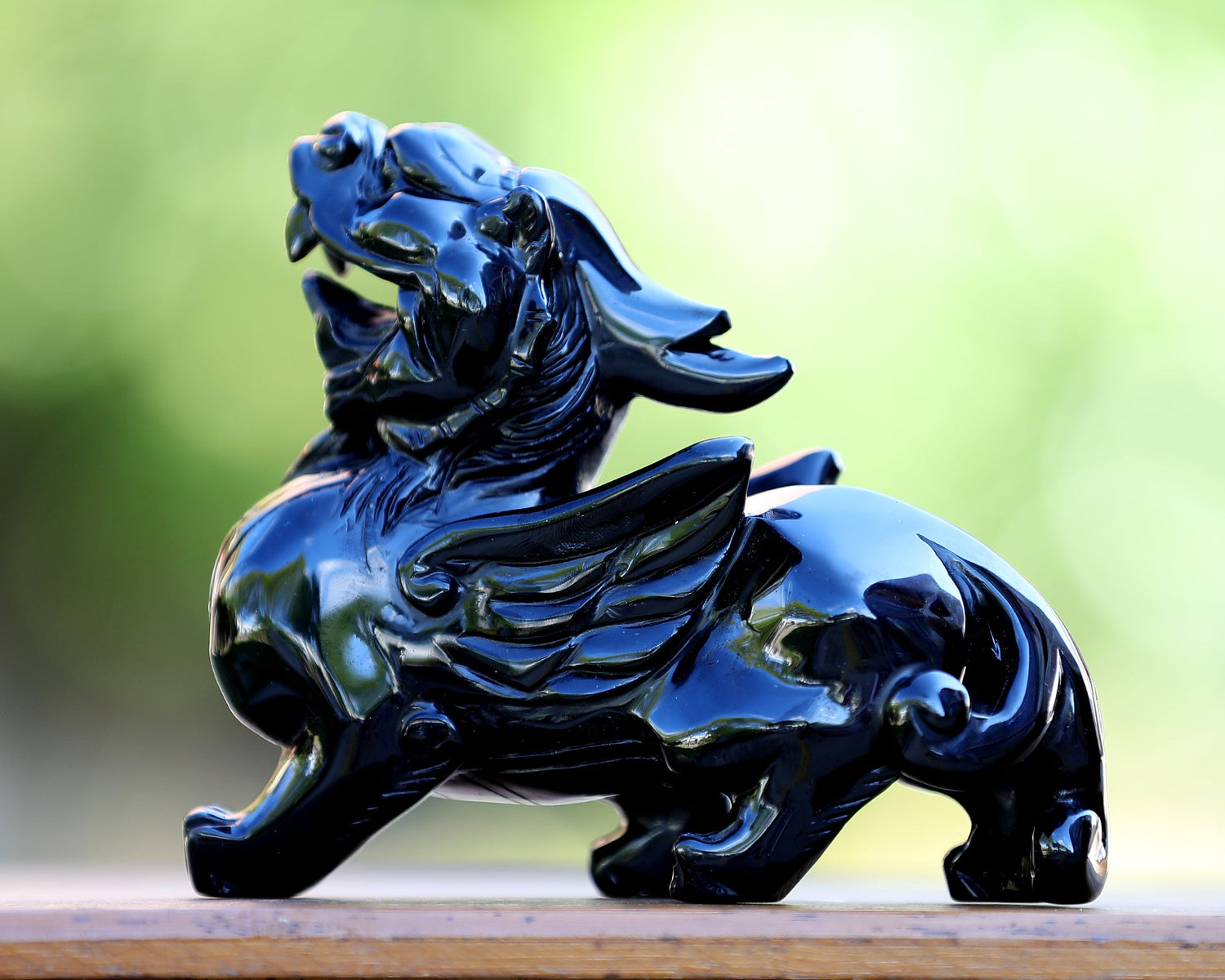 Nicedony 6.2" Black Obsidian Hand Carved Crystal Kylin Sculpture (SKU: 3100423) - Photo 2