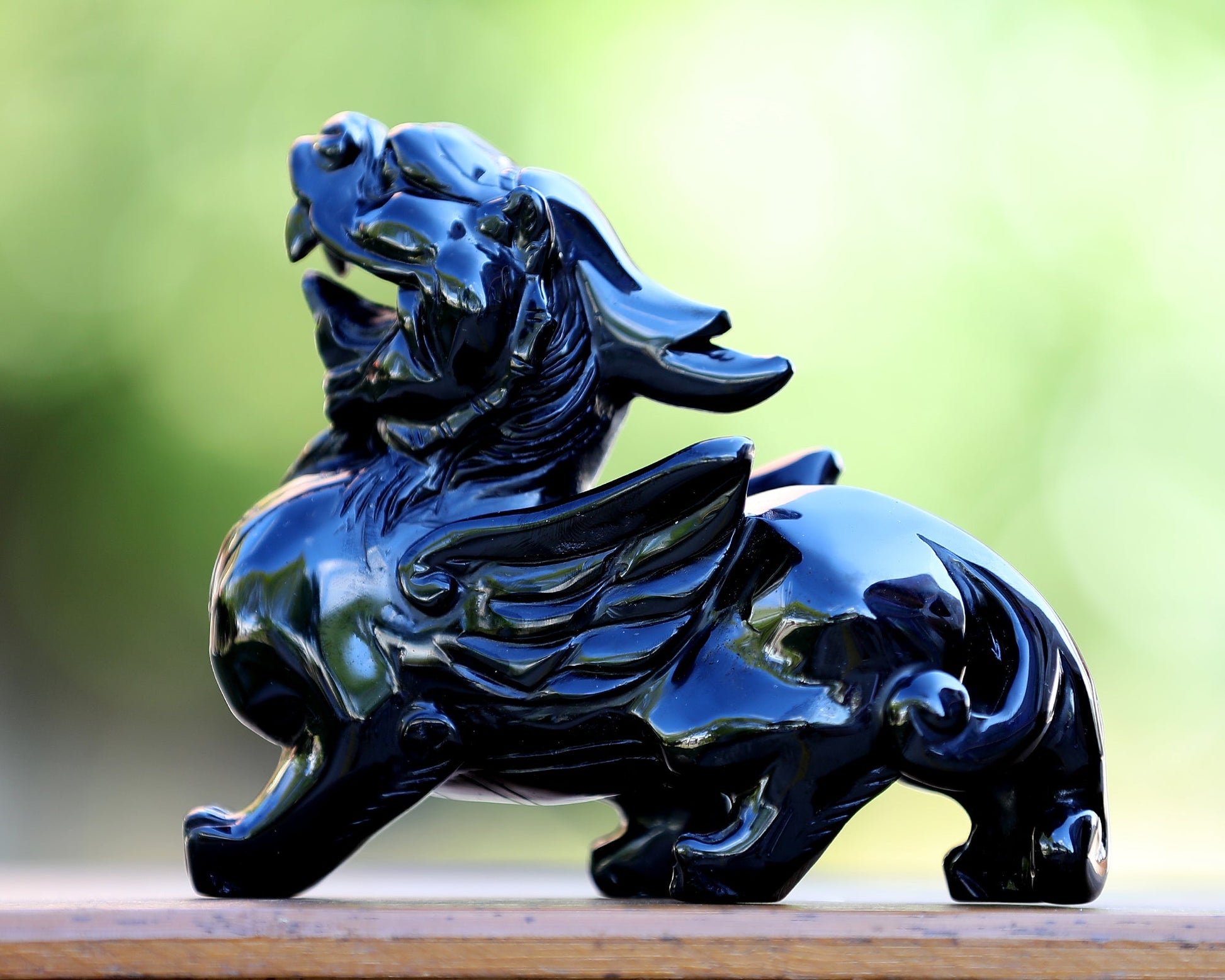 Nicedony 6.2" Black Obsidian Hand Carved Crystal Kylin Sculpture - View 2