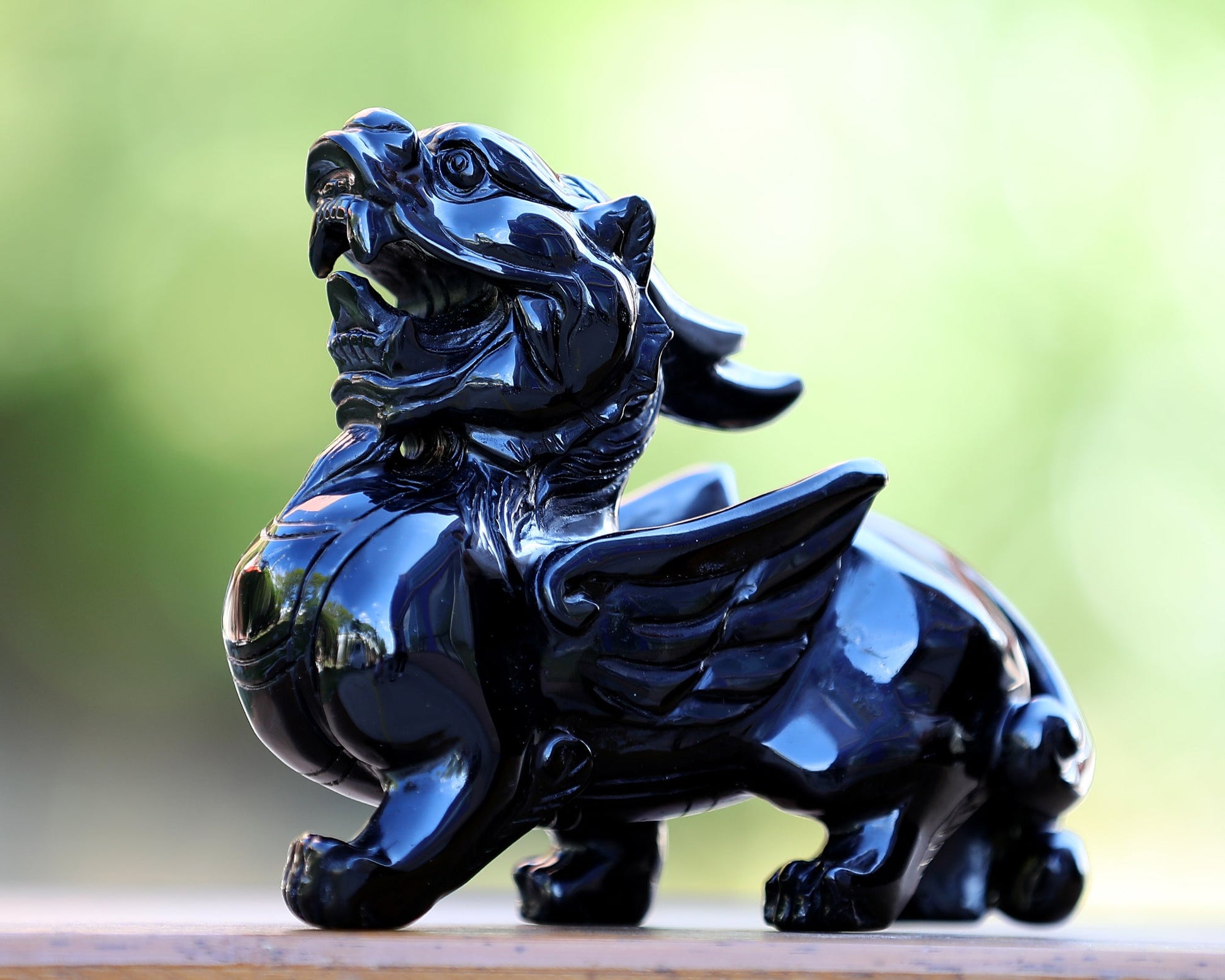 Nicedony 6.2" Black Obsidian Hand Carved Crystal Kylin Sculpture - View 4