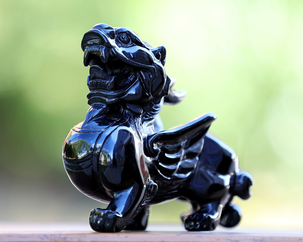 Nicedony 6.2" Black Obsidian Hand Carved Crystal Kylin Sculpture (SKU: 3100423) - Photo 5