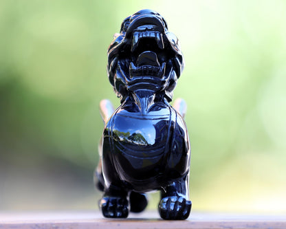 Nicedony 6.2" Black Obsidian Hand Carved Crystal Kylin Sculpture - View 6