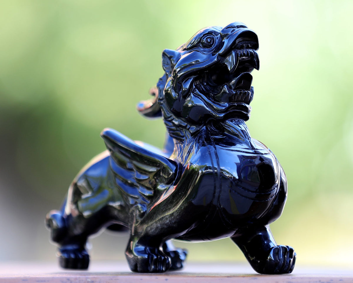 Nicedony 6.2" Black Obsidian Hand Carved Crystal Kylin Sculpture (SKU: 3100423) - Photo 7