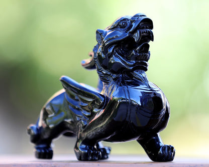 Nicedony 6.2" Black Obsidian Hand Carved Crystal Kylin Sculpture - View 7