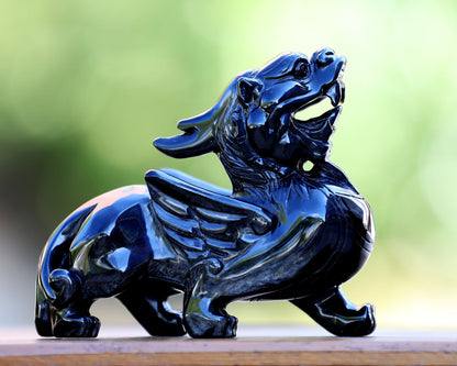 Nicedony 6.2" Black Obsidian Hand Carved Crystal Kylin Sculpture - View 8