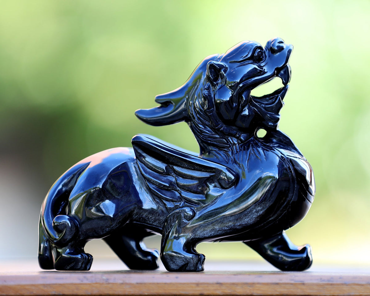 Nicedony 6.2" Black Obsidian Hand Carved Crystal Kylin Sculpture (SKU: 3100423) - Photo 9