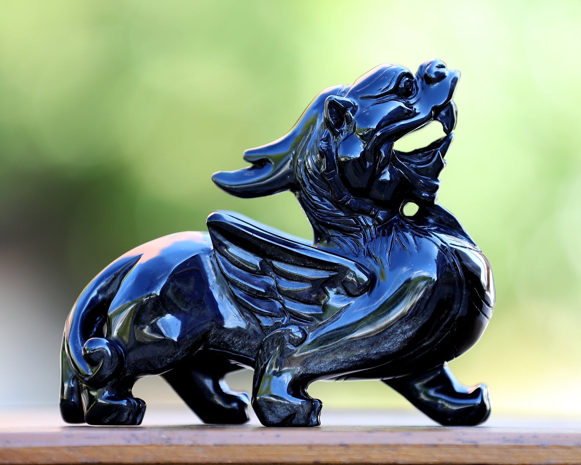 Nicedony 6.2" Black Obsidian Hand Carved Crystal Kylin Sculpture - View 9