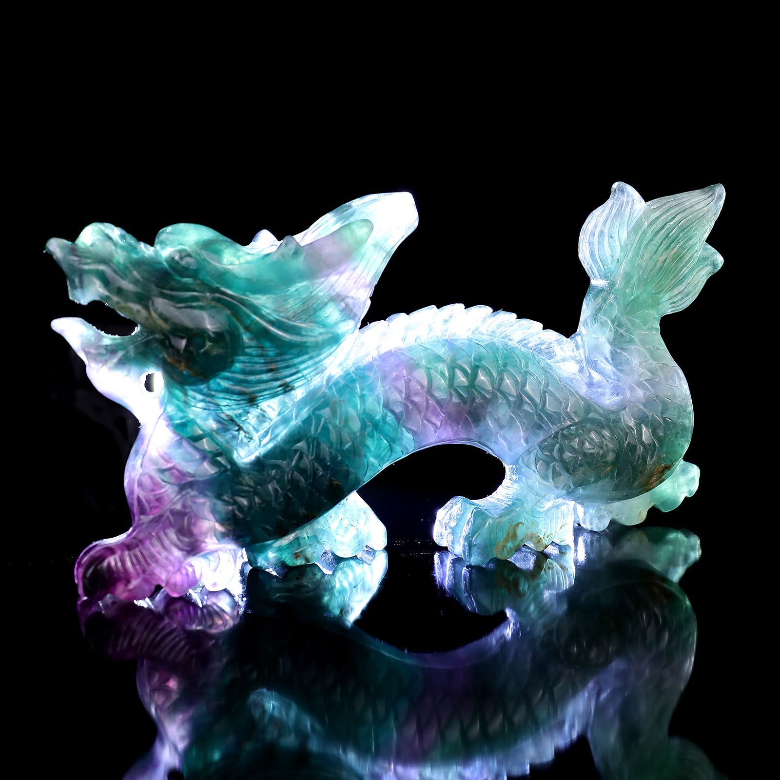 Nicedony 6.2" Fluorite Hand Carved Crystal Dragon Sculpture