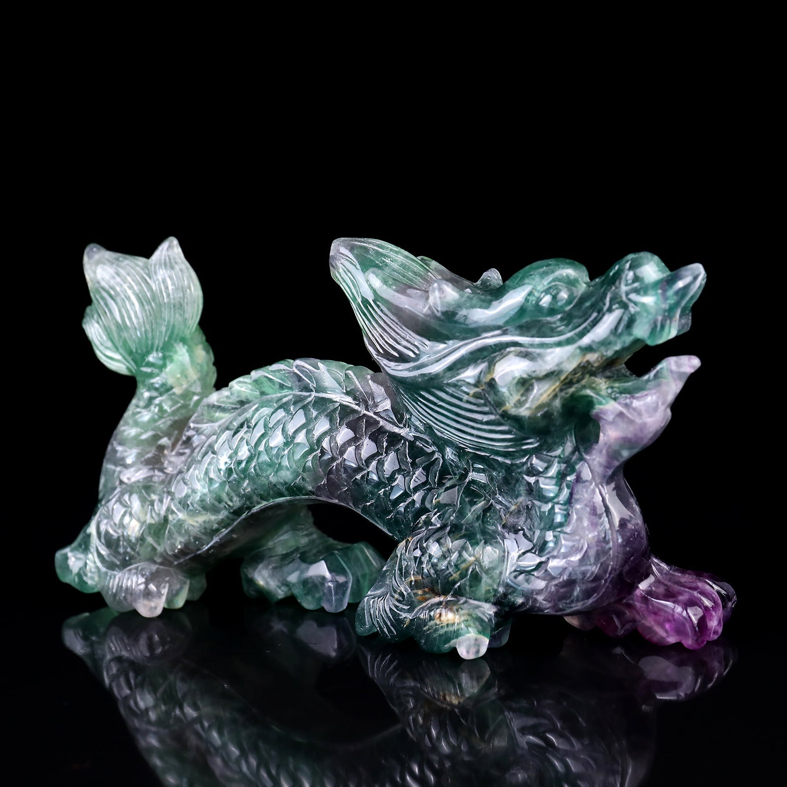 Nicedony 6.2" Fluorite Hand Carved Crystal Dragon Sculpture - View 4