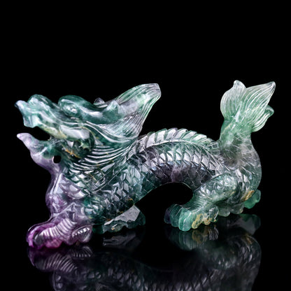 Nicedony 6.2" Fluorite Hand Carved Crystal Dragon Sculpture - View 2