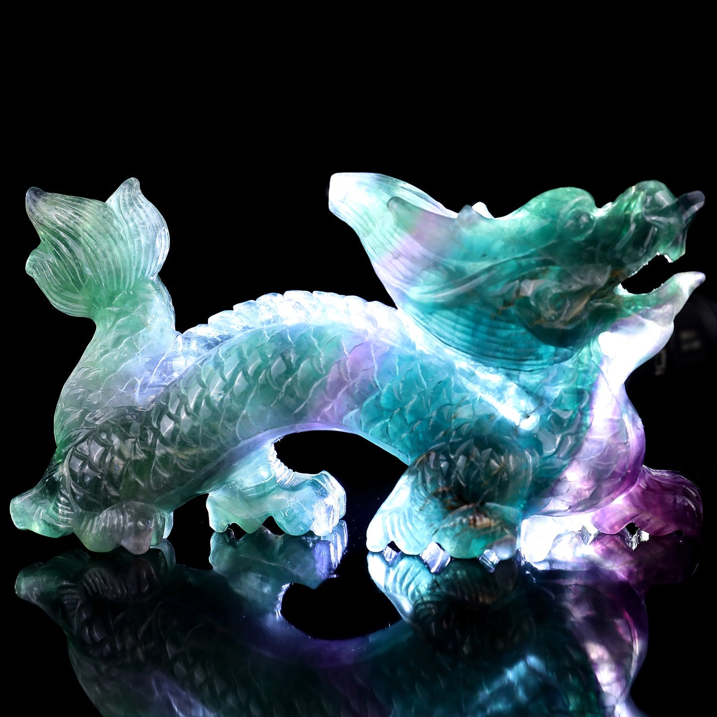Nicedony 6.2" Fluorite Hand Carved Crystal Dragon Sculpture - View 9