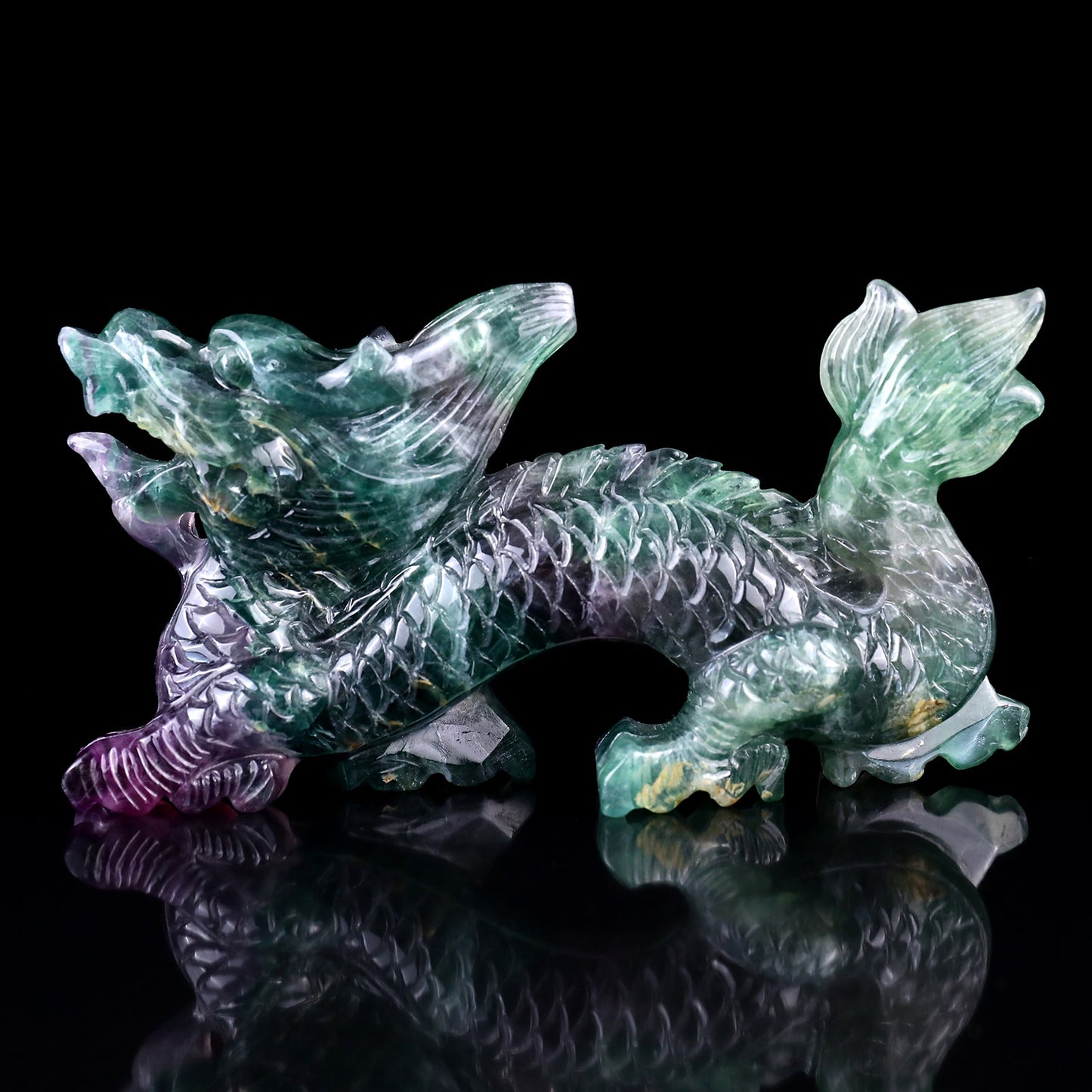 Nicedony 6.2" Fluorite Hand Carved Crystal Dragon Sculpture - View 6