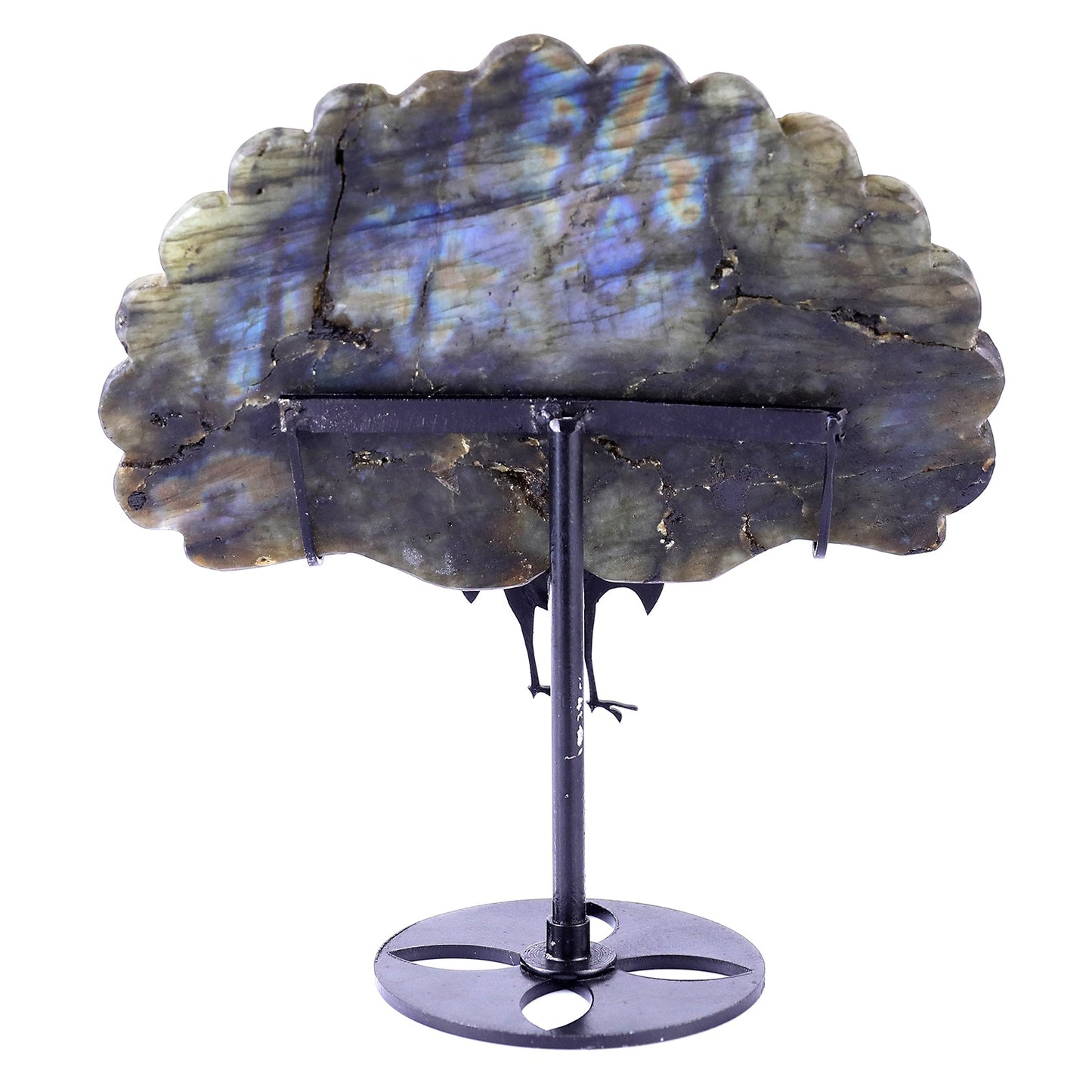 Nicedony 6.2" Labradorite Hand Carved Peacock Tail Wings Sculpture - View 4