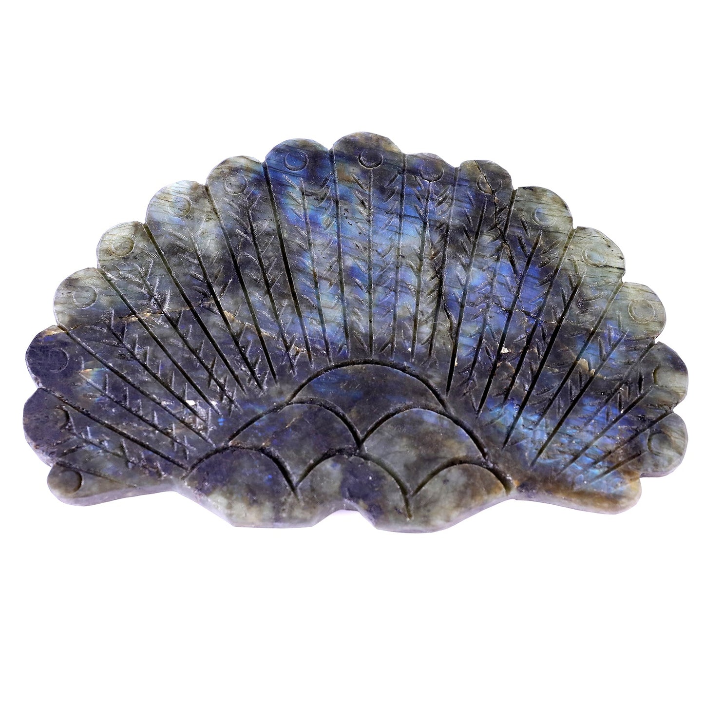 Nicedony 6.2" Labradorite Hand Carved Peacock Tail Wings Sculpture - View 5
