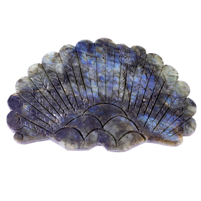 Nicedony 6.2" Labradorite Hand Carved Peacock Tail Wings Sculpture - View 5