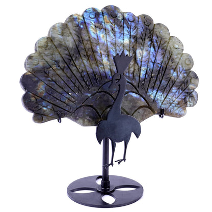 Nicedony 6.2" Labradorite Hand Carved Peacock Tail Wings Sculpture - View 2