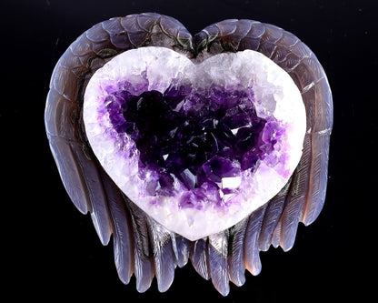 Nicedony 6.3" Amethyst Druse Agate Hand Carved Angel Wings Sculpture