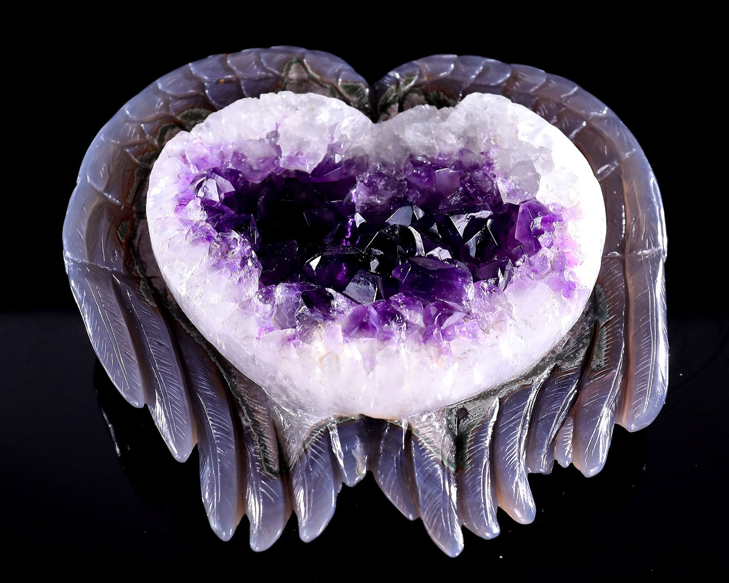Nicedony 6.3" Amethyst Druse Agate Hand Carved Angel Wings Sculpture - View 2