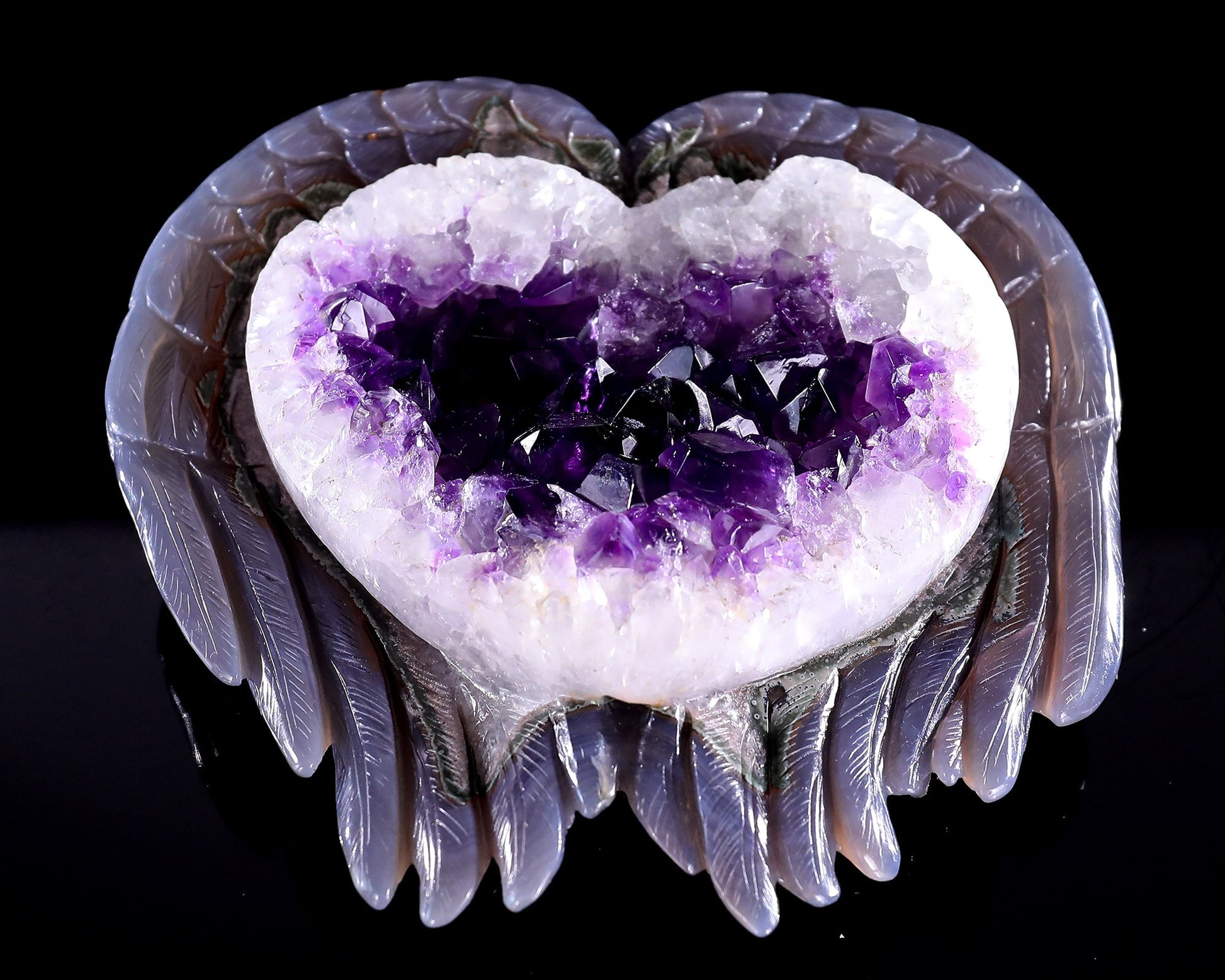 Nicedony 6.3" Amethyst Druse Agate Hand Carved Angel Wings Sculpture - View 2