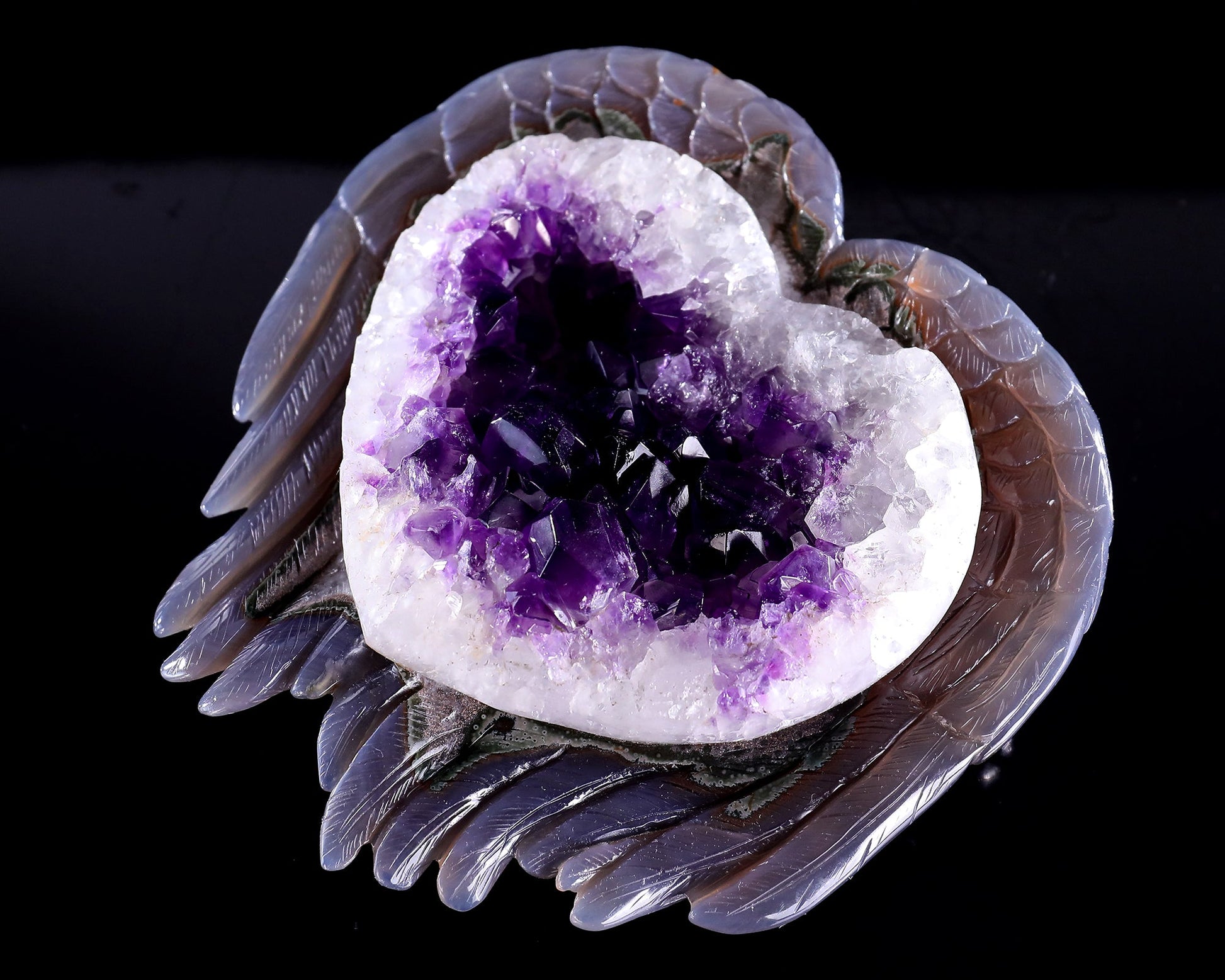 Nicedony 6.3" Amethyst Druse Agate Hand Carved Angel Wings Sculpture - View 3