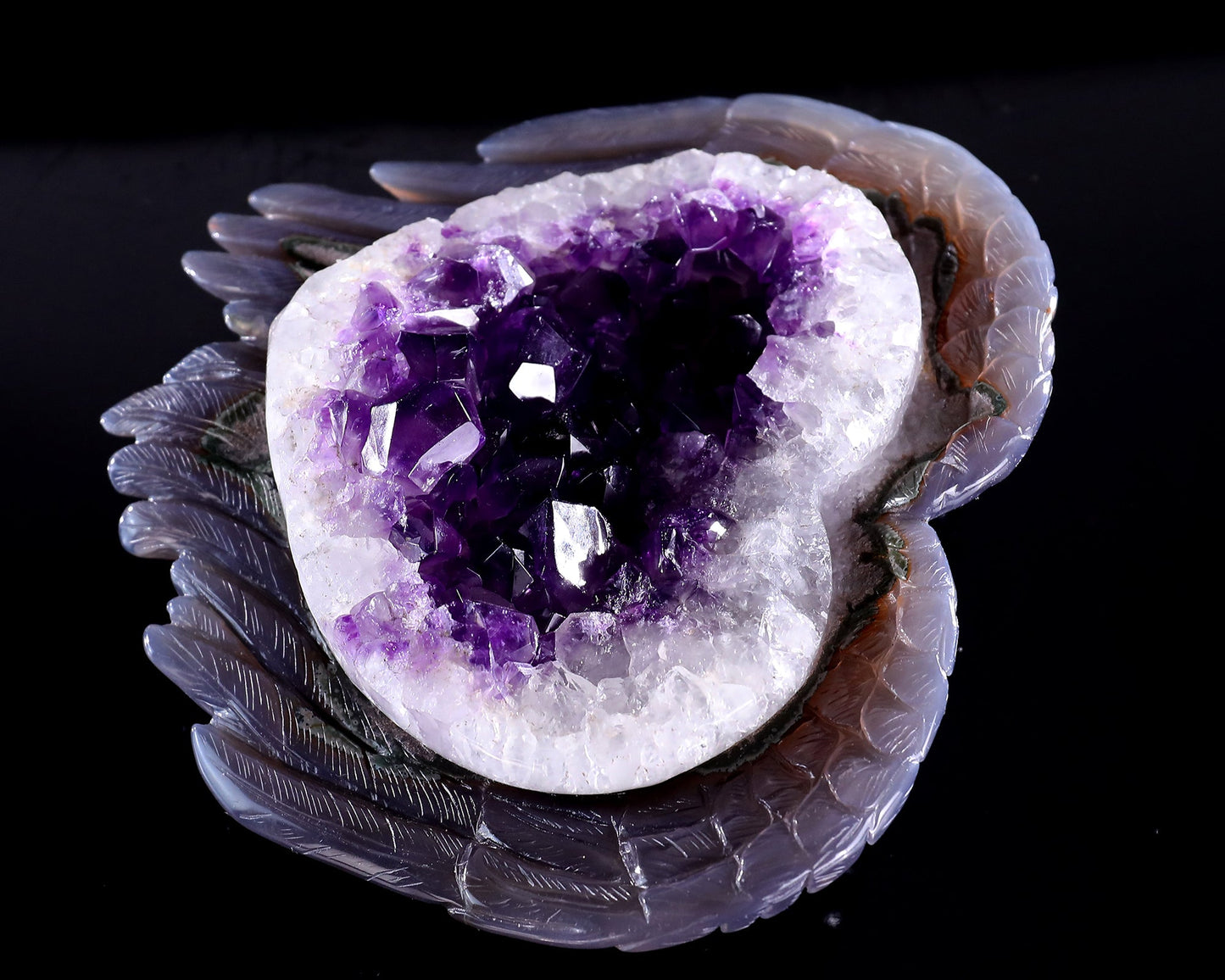 Nicedony 6.3" Amethyst Druse Agate Hand Carved Angel Wings Sculpture - View 4