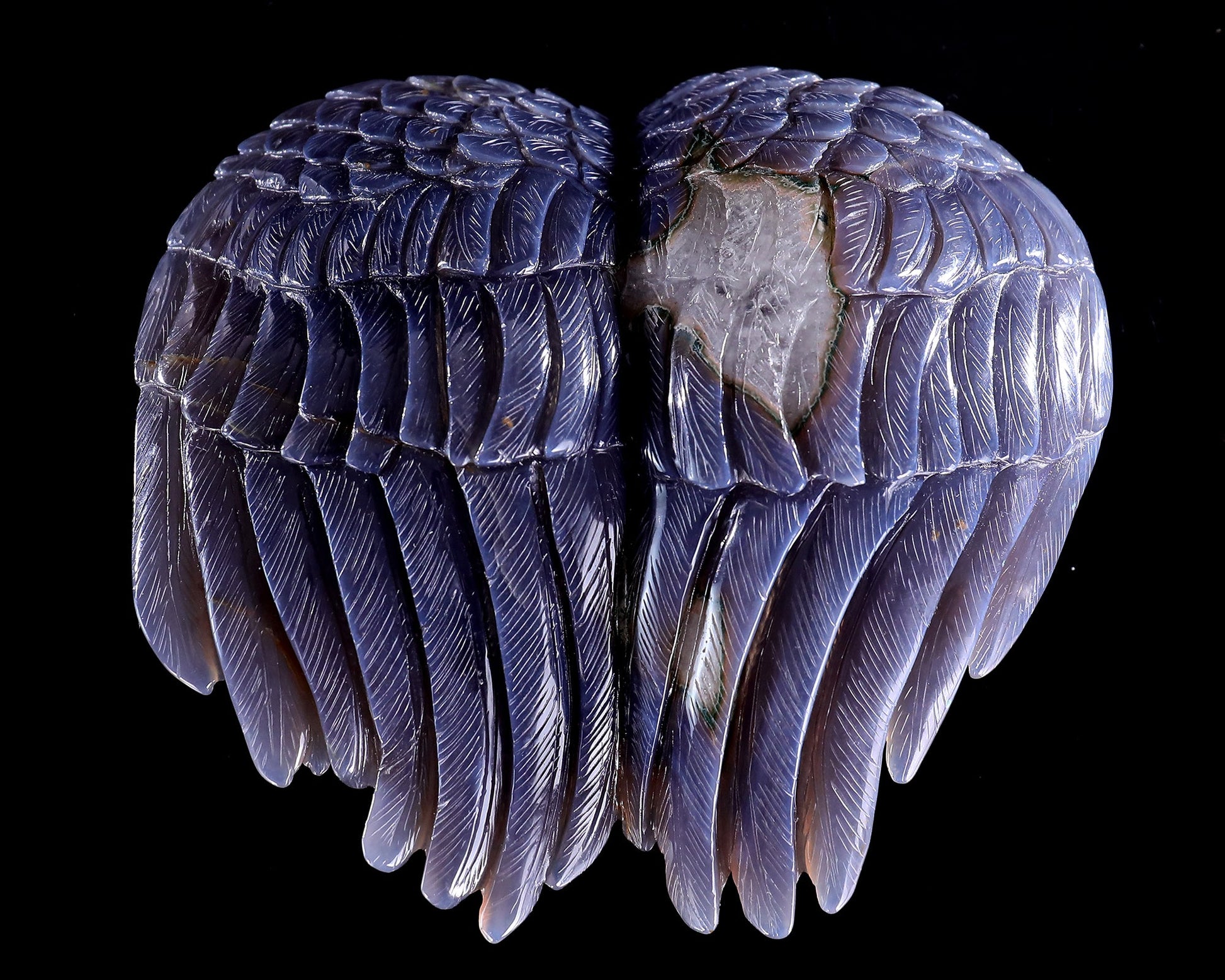 Nicedony 6.3" Amethyst Druse Agate Hand Carved Angel Wings Sculpture - View 7