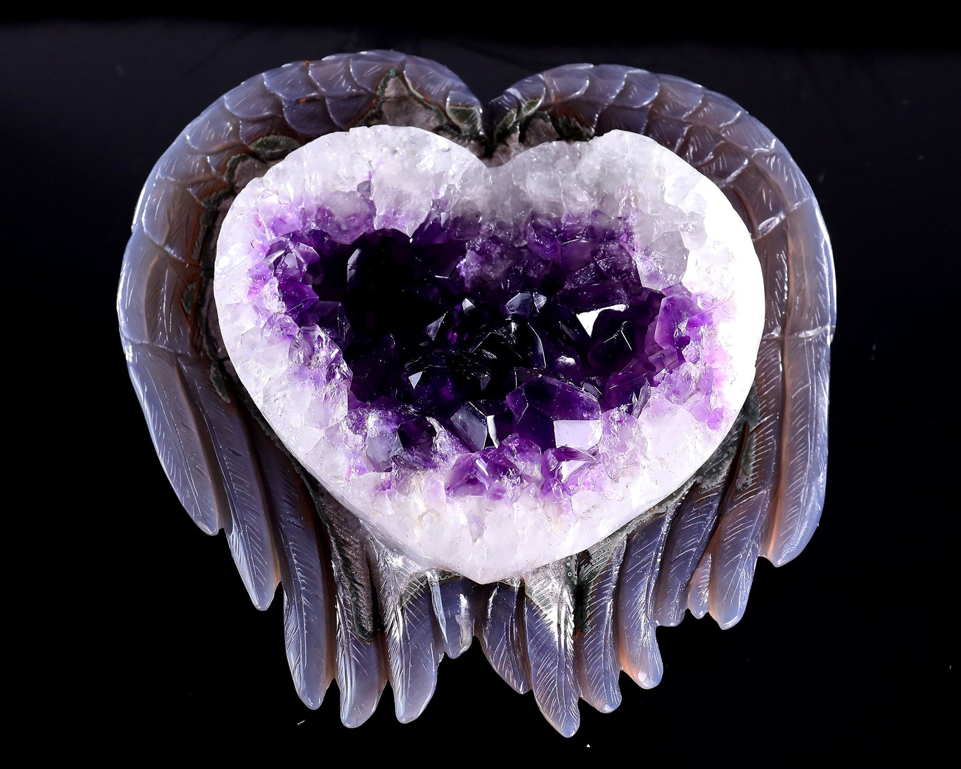 Nicedony 6.3" Amethyst Druse Agate Hand Carved Angel Wings Sculpture - View 9
