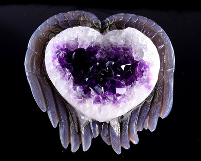 Nicedony 6.3" Amethyst Druse Agate Hand Carved Angel Wings Sculpture - View 9