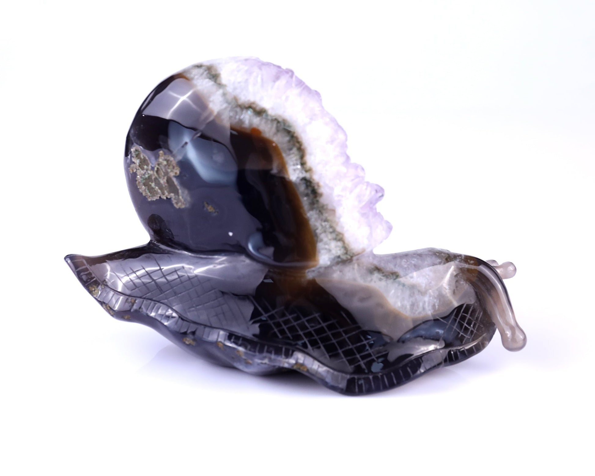 Nicedony 6.3" Amethyst Druse Agate Hand Carved Snail Sculpture - View 5