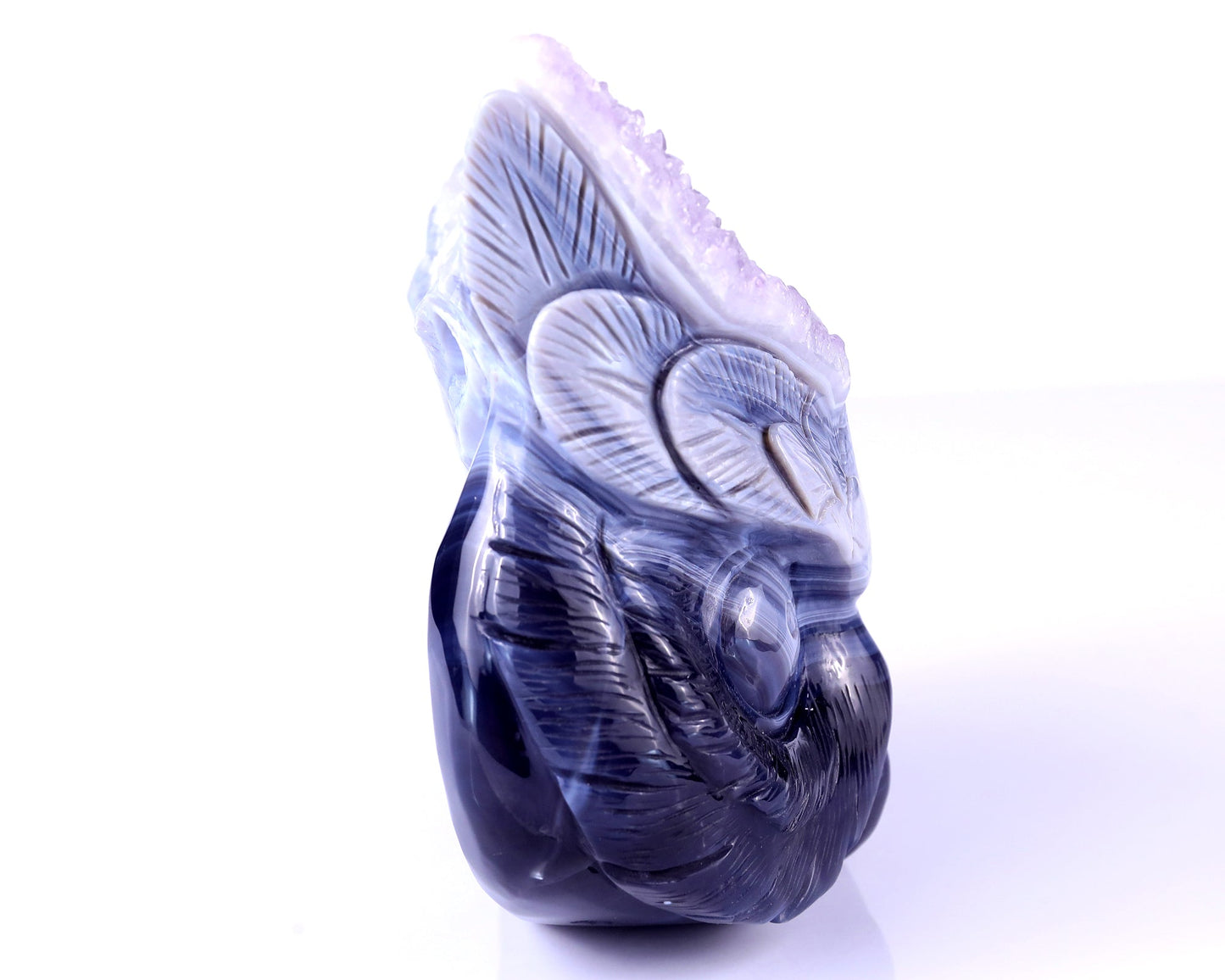 Nicedony 6.3" Amethyst Geode Agate Hand Carved Crystal Owl Sculpture - View 4