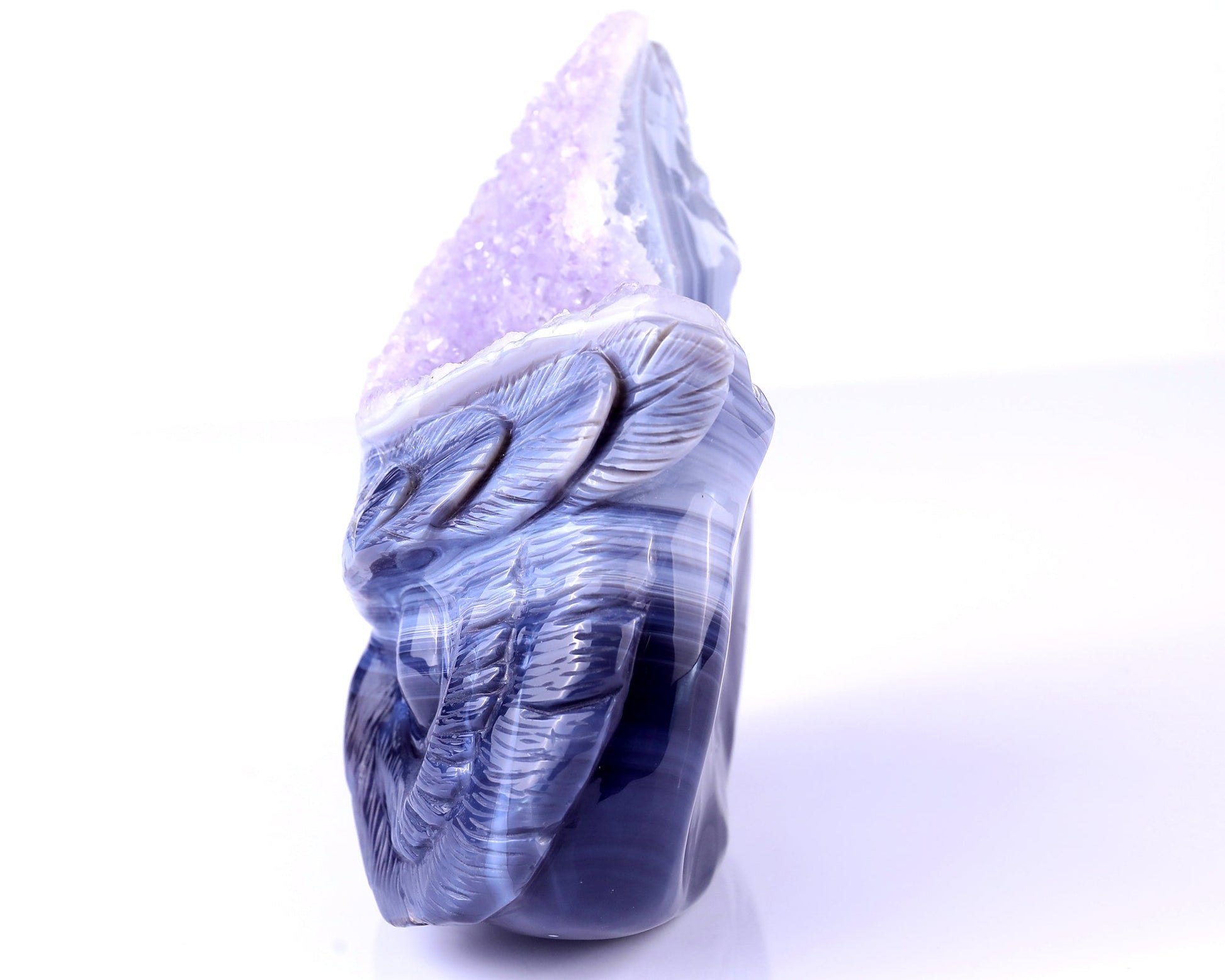Nicedony 6.3" Amethyst Geode Agate Hand Carved Crystal Owl Sculpture - View 8