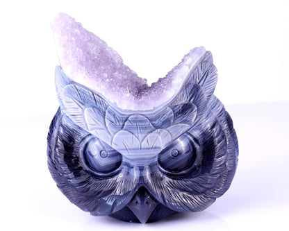 Nicedony 6.3" Amethyst Geode Agate Hand Carved Crystal Owl Sculpture - View 2