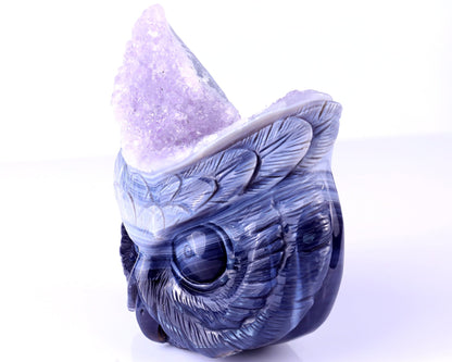 Nicedony 6.3" Amethyst Geode Agate Hand Carved Crystal Owl Sculpture - View 10