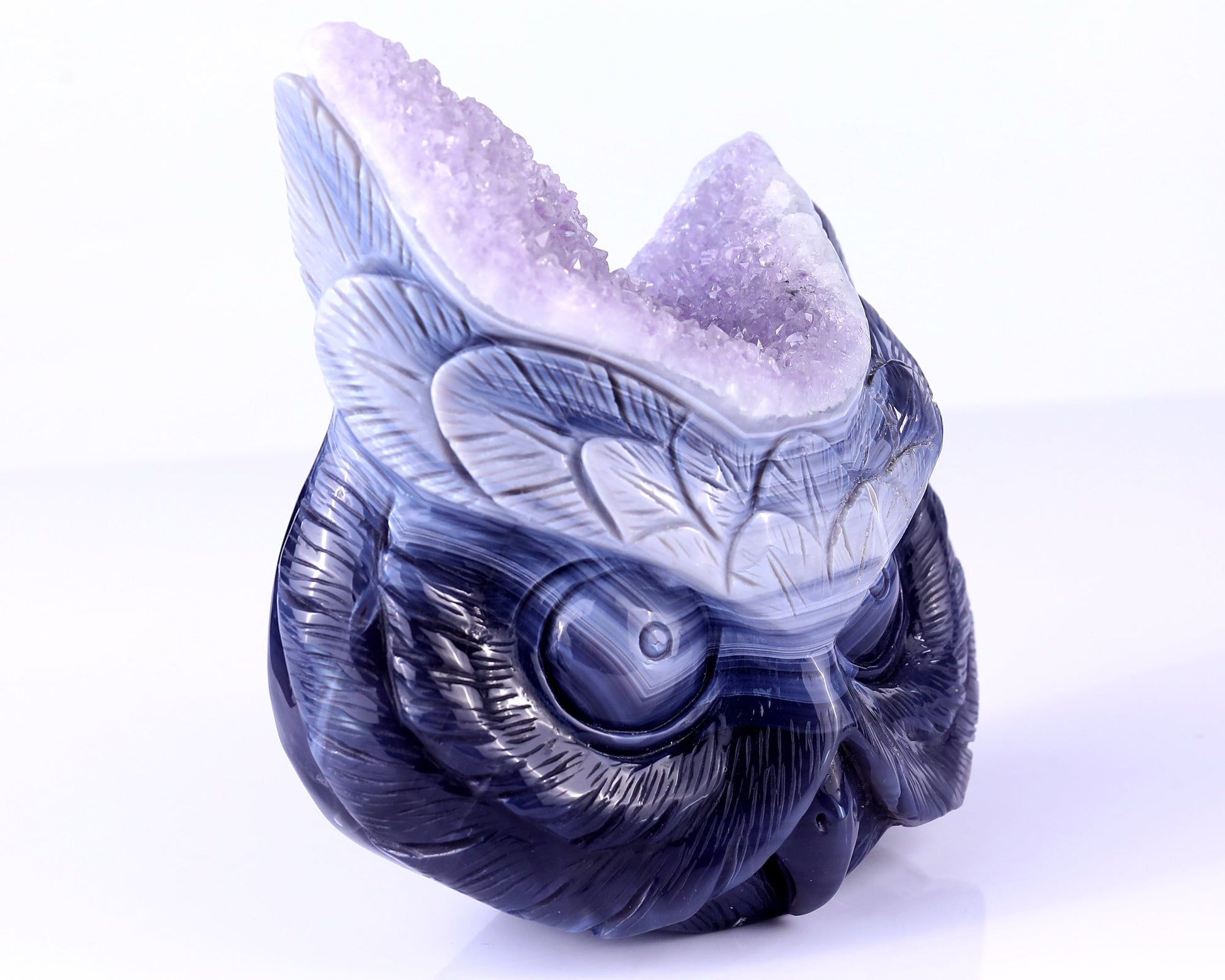 Nicedony 6.3" Amethyst Geode Agate Hand Carved Crystal Owl Sculpture - View 3