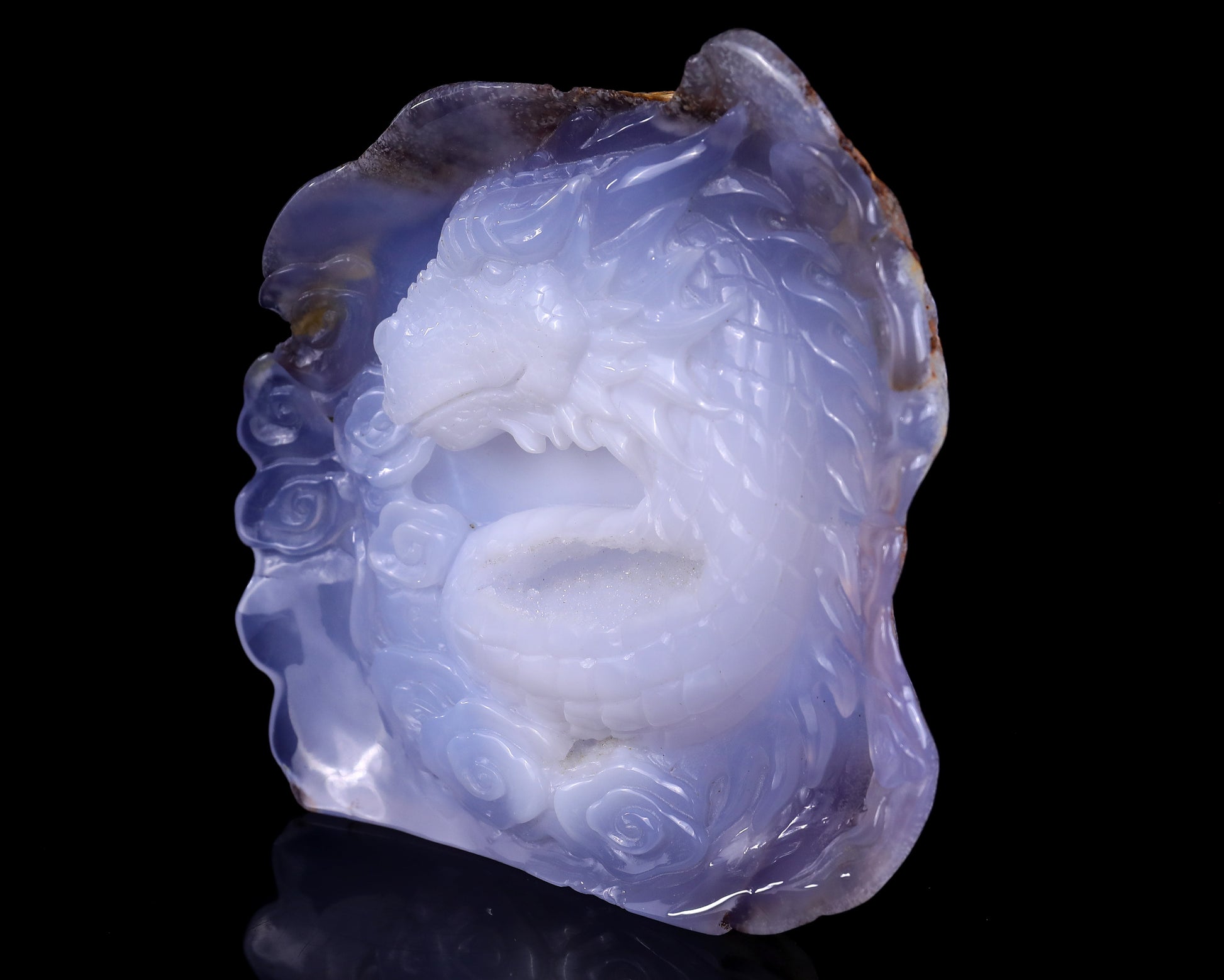 Nicedony 6.3" Blue Chalcedony Hand Carved Crystal Dragon Sculpture - View 6