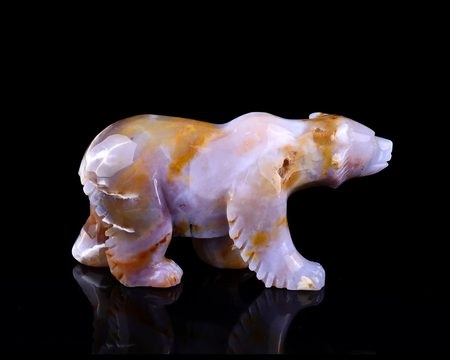 Nicedony 6.3" Chalcedony Hand Carved Crystal Polar Bear Sculpture - View 3