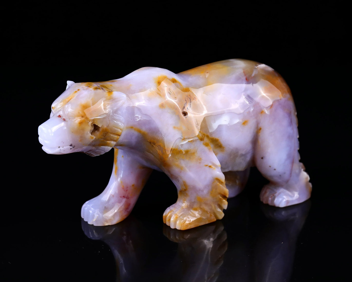 Nicedony 6.3" Chalcedony Hand Carved Crystal Polar Bear Sculpture - View 7