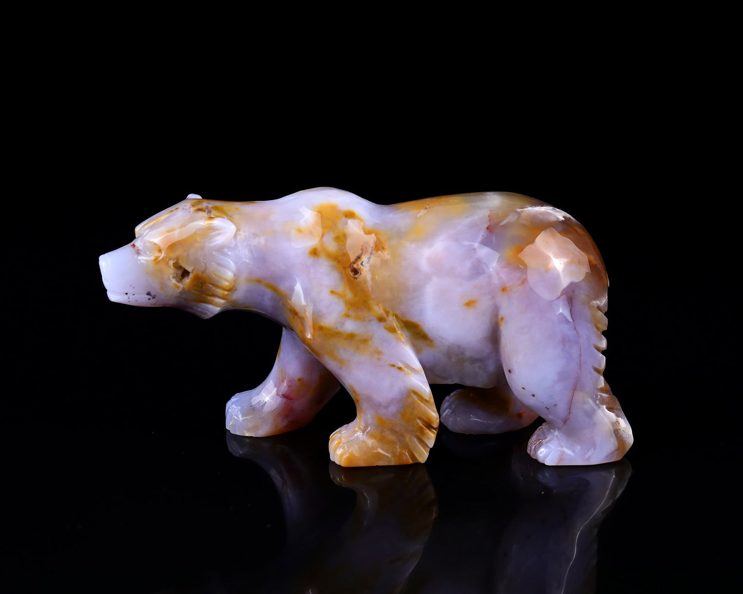 Nicedony 6.3" Chalcedony Hand Carved Crystal Polar Bear Sculpture - View 4