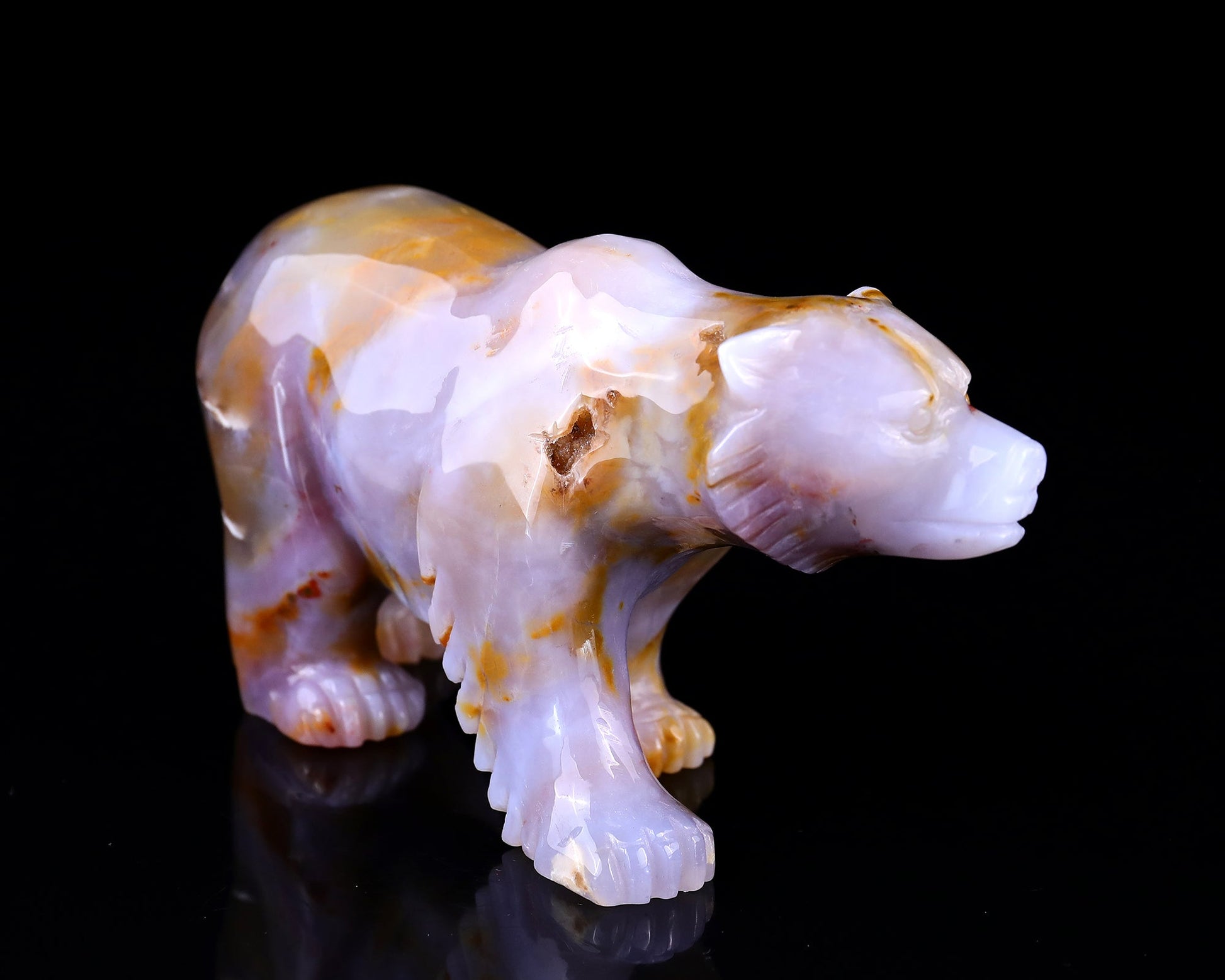 Nicedony 6.3" Chalcedony Hand Carved Crystal Polar Bear Sculpture