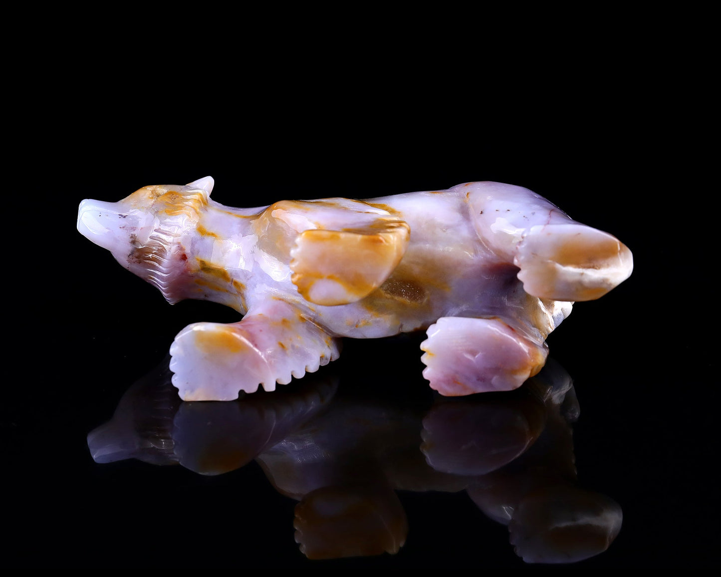 Nicedony 6.3" Chalcedony Hand Carved Crystal Polar Bear Sculpture - View 6