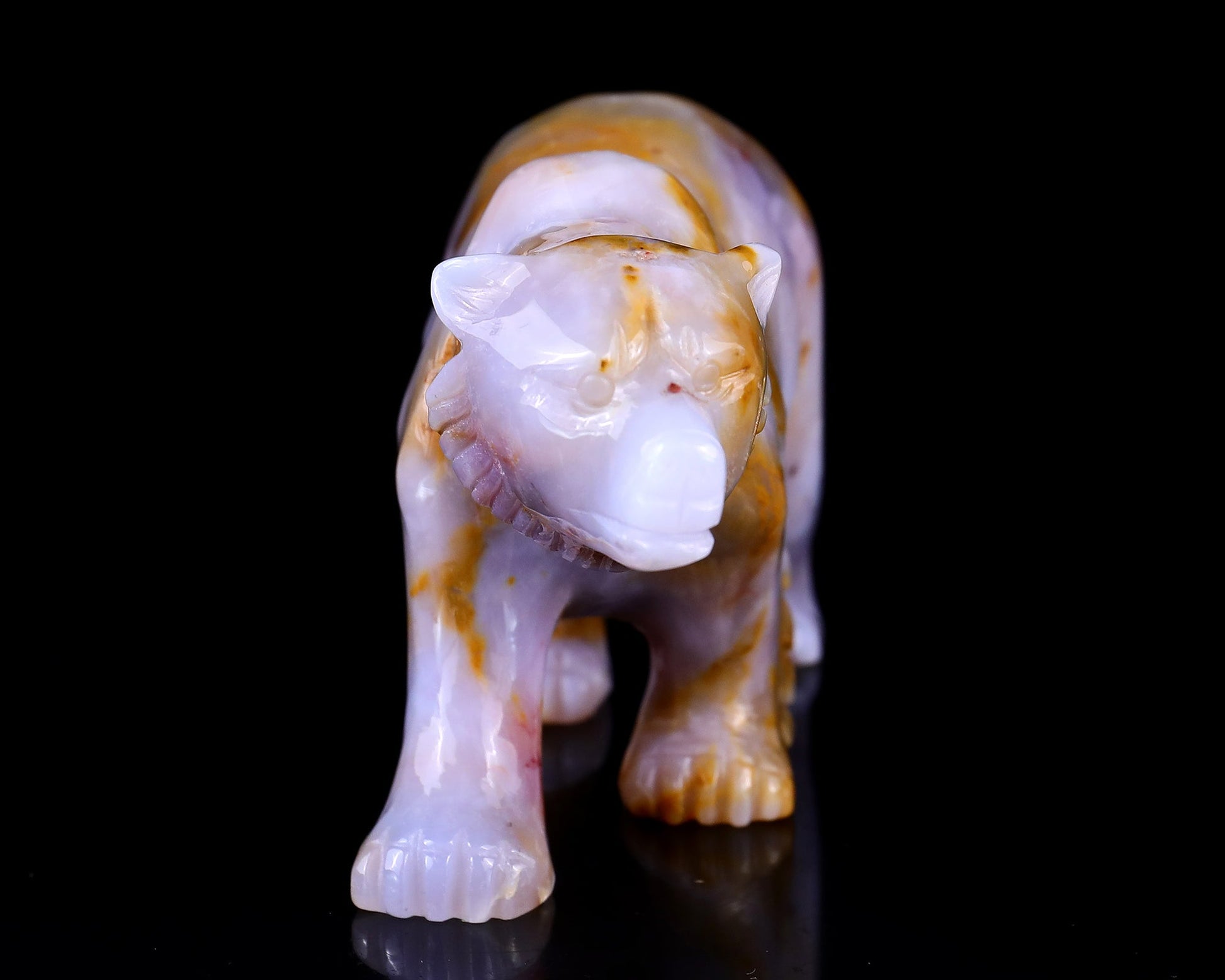 Nicedony 6.3" Chalcedony Hand Carved Crystal Polar Bear Sculpture - View 2
