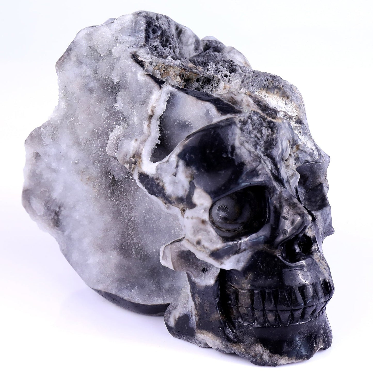Nicedony 6.3" Geode Agate Hand Carved Skull Sculpture