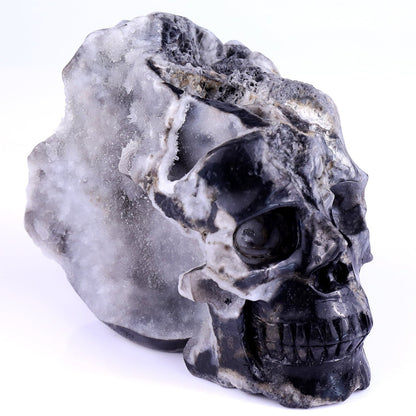Nicedony 6.3" Geode Agate Hand Carved Skull Sculpture