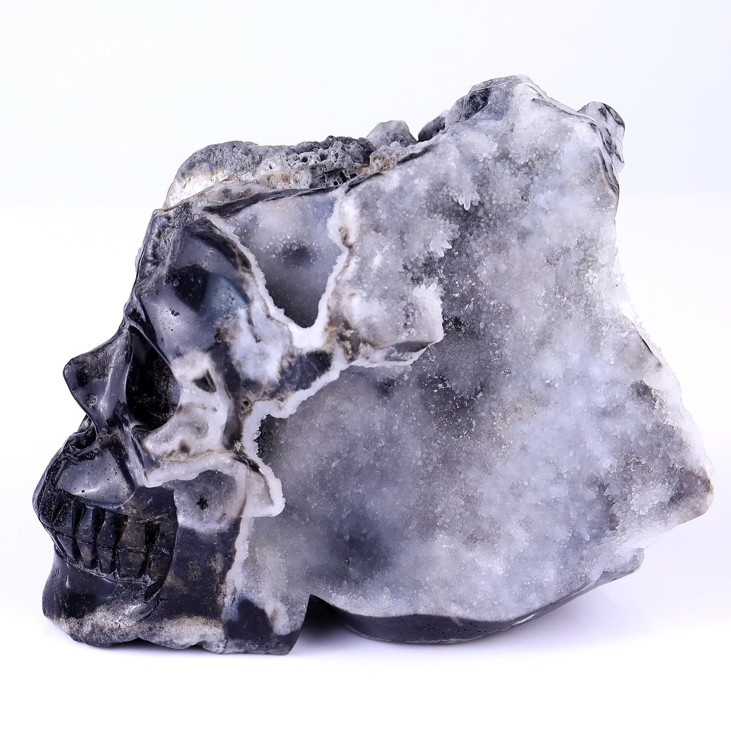 Nicedony 6.3" Geode Agate Hand Carved Skull Sculpture - View 4