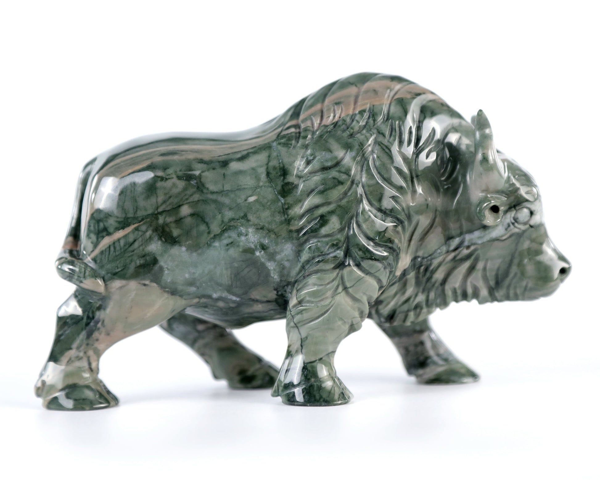 Nicedony 6.3" Jiulong Jade Hand Carved Crystal Cattle Sculpture - View 17