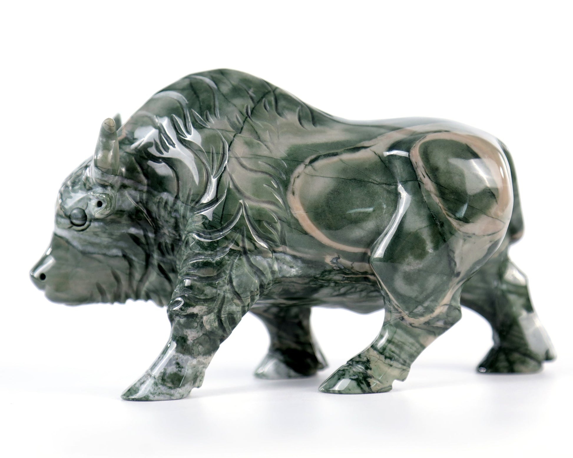 Nicedony 6.3" Jiulong Jade Hand Carved Crystal Cattle Sculpture - View 13