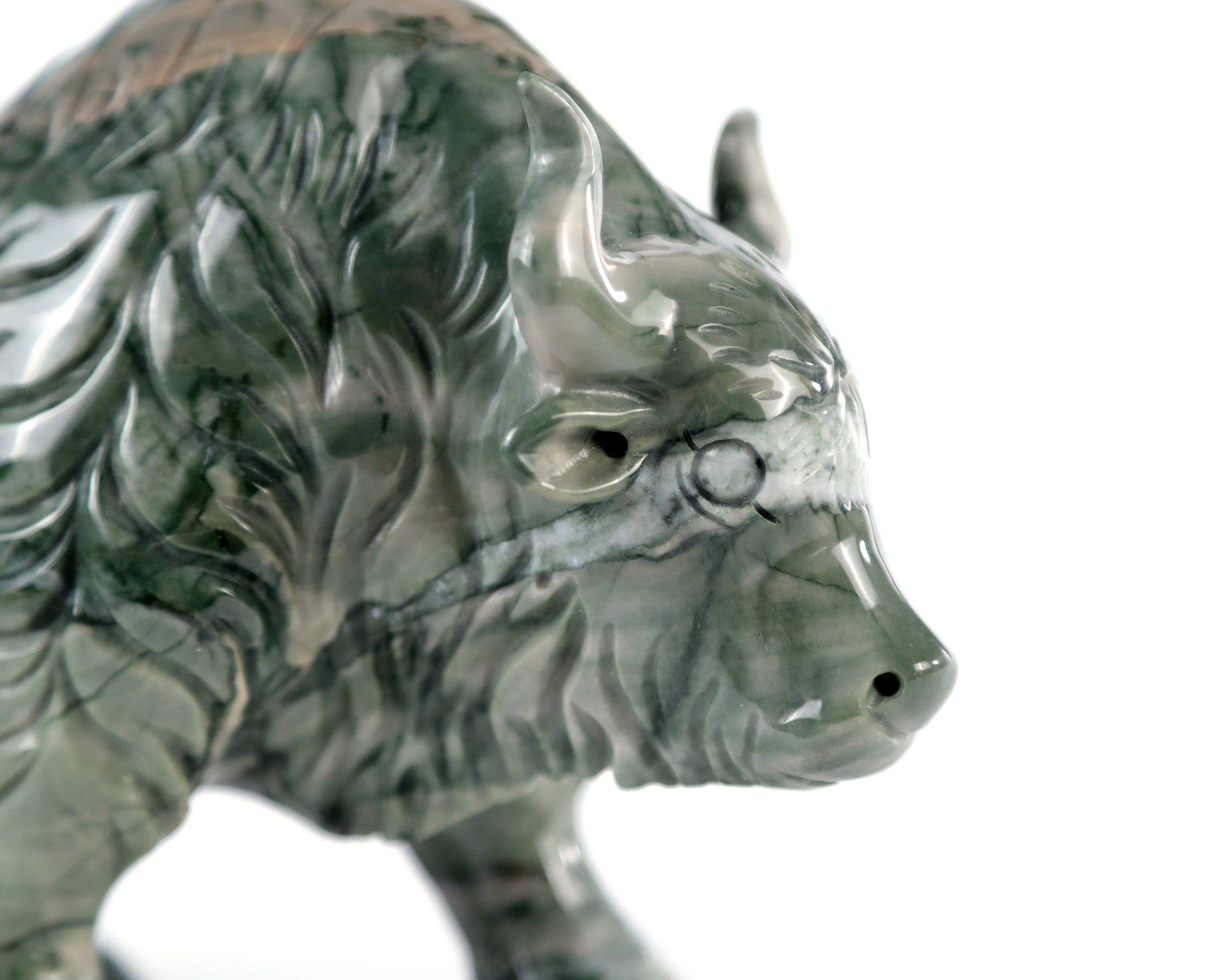 Nicedony 6.3" Jiulong Jade Hand Carved Crystal Cattle Sculpture - View 22