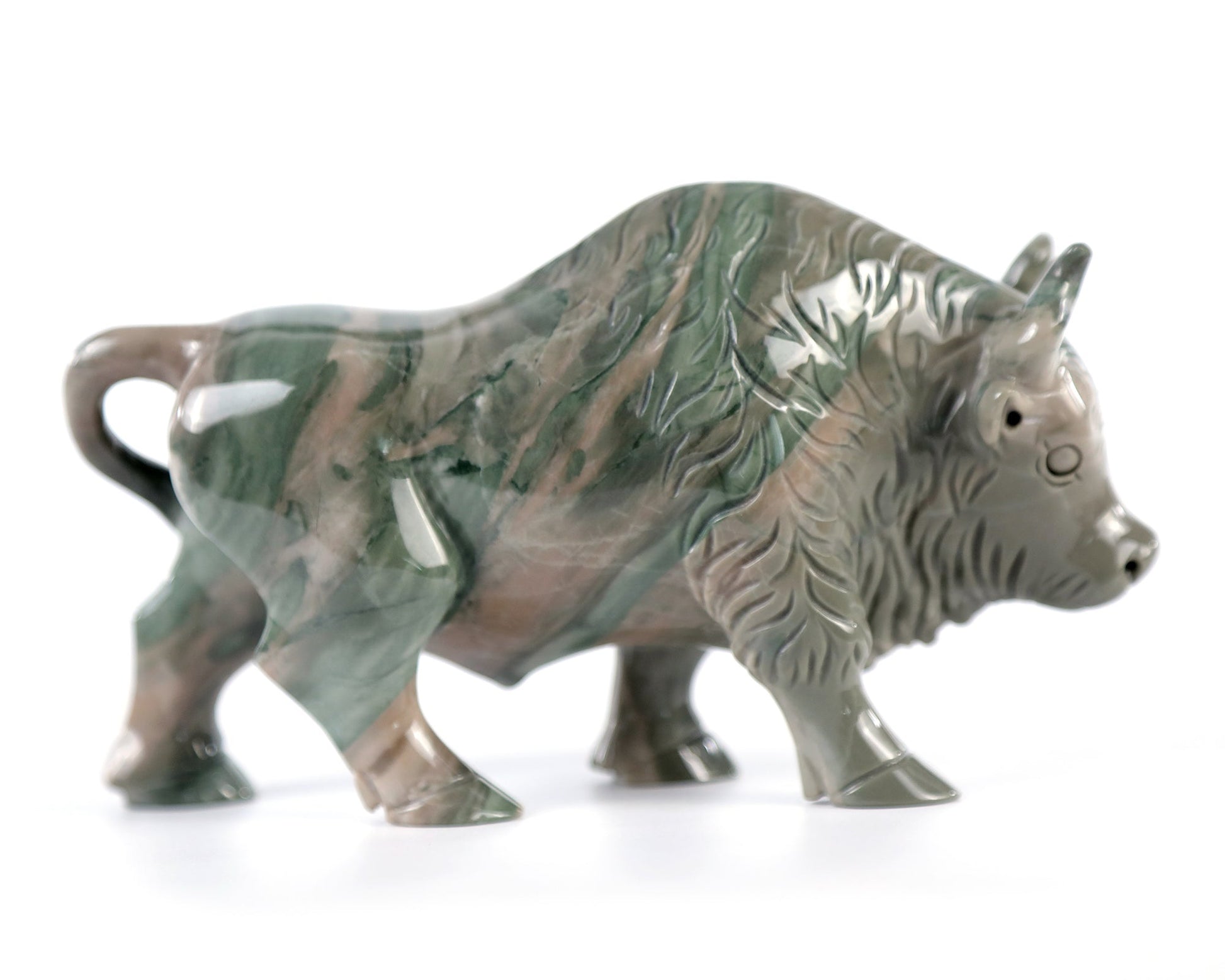 Nicedony 6.3" Jiulong Jade Hand Carved Crystal Cattle Sculpture - View 5
