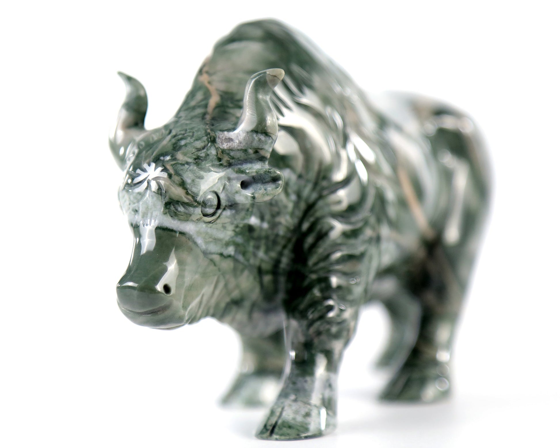 Nicedony 6.3" Jiulong Jade Hand Carved Crystal Cattle Sculpture - View 12