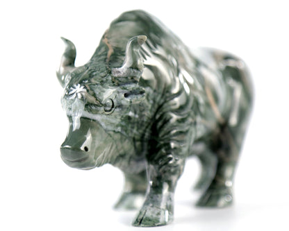 Nicedony 6.3" Jiulong Jade Hand Carved Crystal Cattle Sculpture - View 12