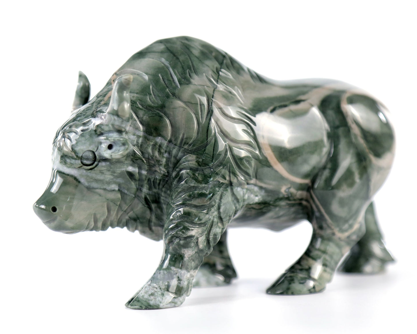 Nicedony 6.3" Jiulong Jade Hand Carved Crystal Cattle Sculpture - View 14